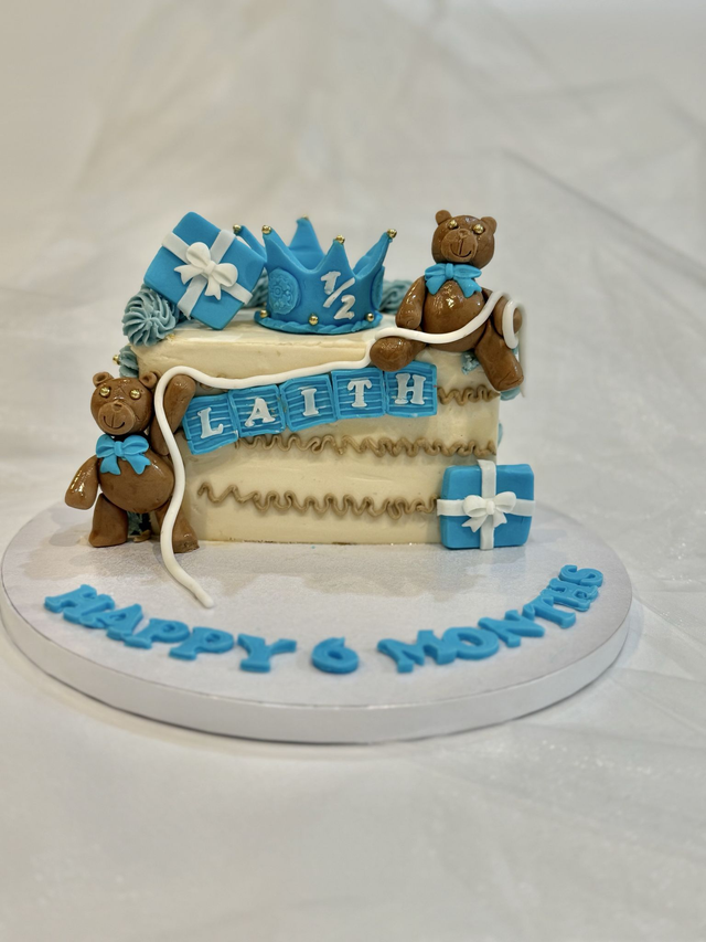 6 Months Teddy Bear Birthday Cake