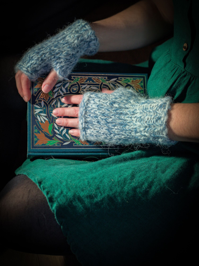 Mitaines en laine Bleu et beige