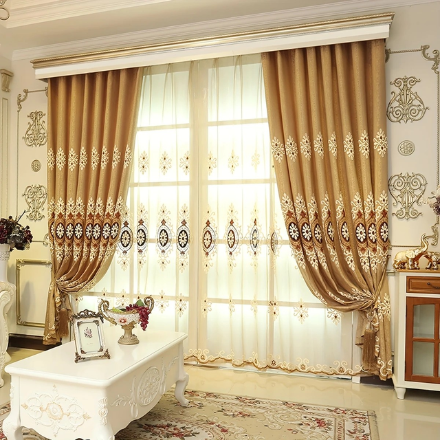 Retro Elegant Floral Embroidered Curtains 2pcs 