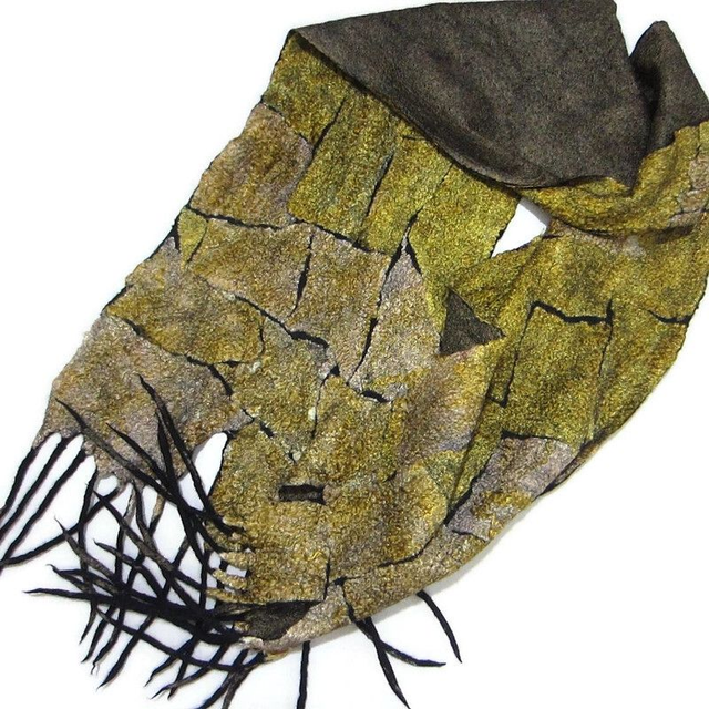 Sciarpa lungo morbido caldo Sciarpa donna unisex uomo feltro oro nero lana merino seta infeltrita Sciarpa fatta a mano Regalo unico per lui