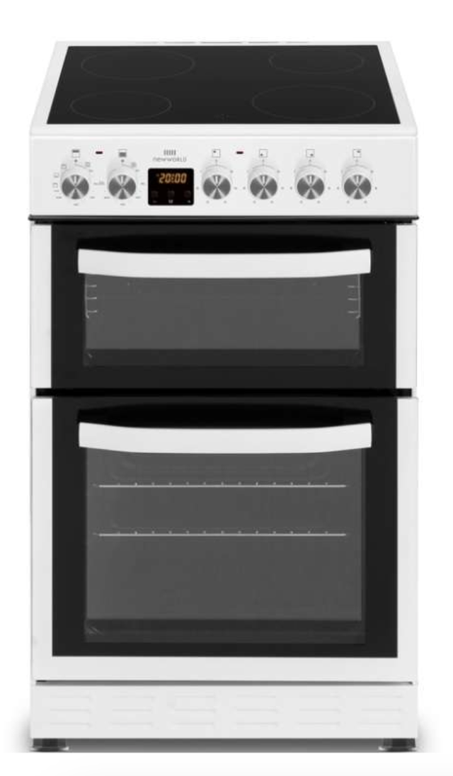  NEW WORLD NWTOP53DCW 500mm Double Oven Electric Cooker Ceramic Hob White