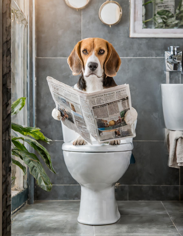 Beagle on the Toilet Framed Canvas