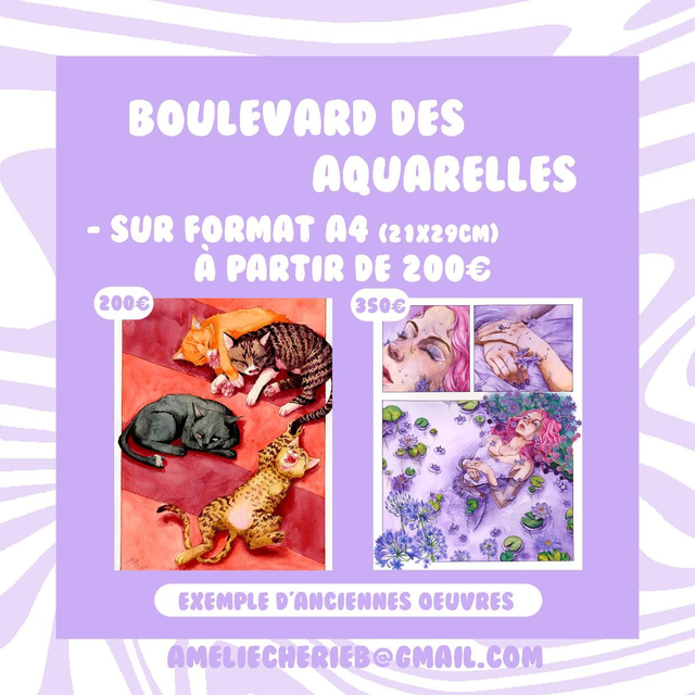 Aquarelle format A4 à la commande