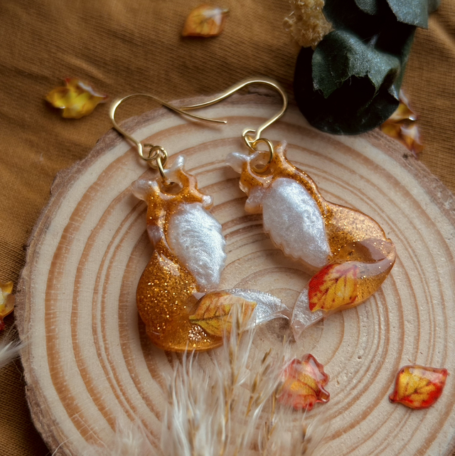 Fox and Leaf Hook Earrings Gold Plated