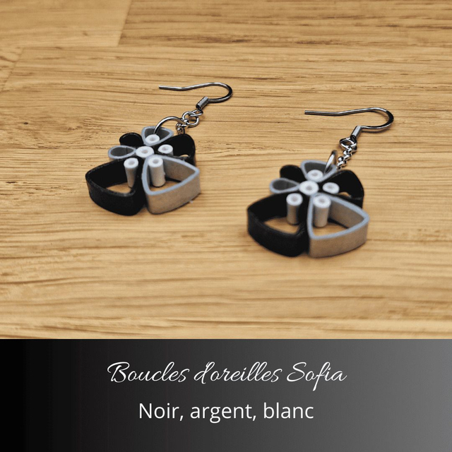 Boucles d&#039;oreilles Sofia - Noir, argent, blanc