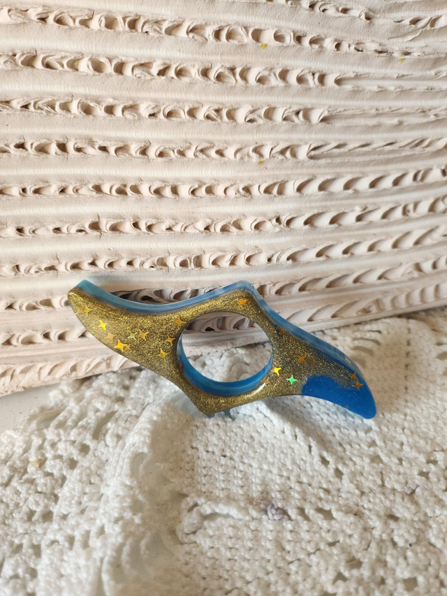 Bague de lecture résine bleue et dorée