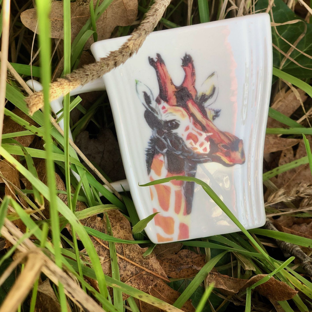 Giraffe upcycled mug