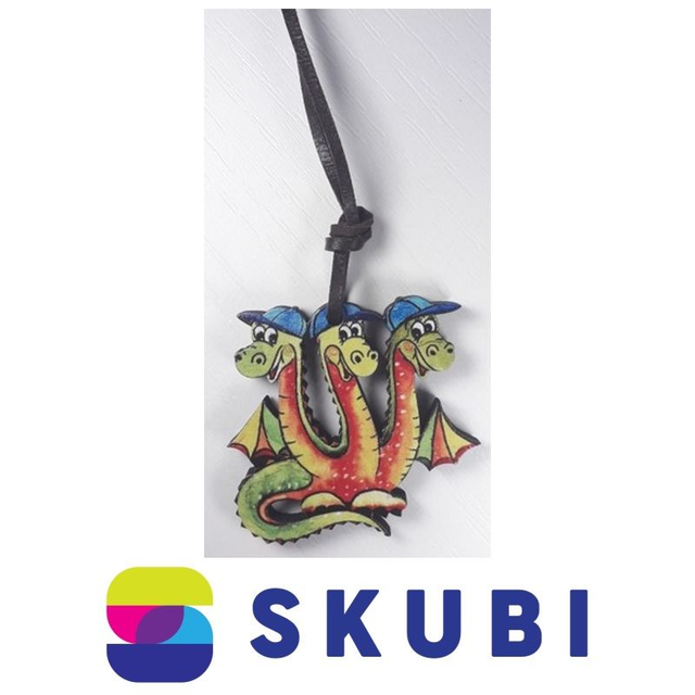 Přívěsek dřevěný - na krk - tříhlavý drak