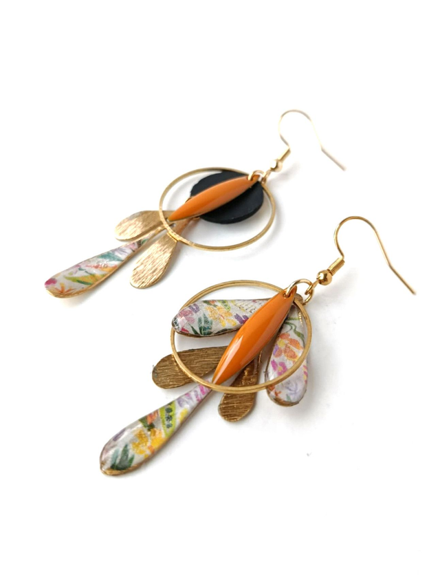 Boucles d'oreilles Asymétriques Upcyclées en Chambre à Air et Papier Recyclés - Végétales