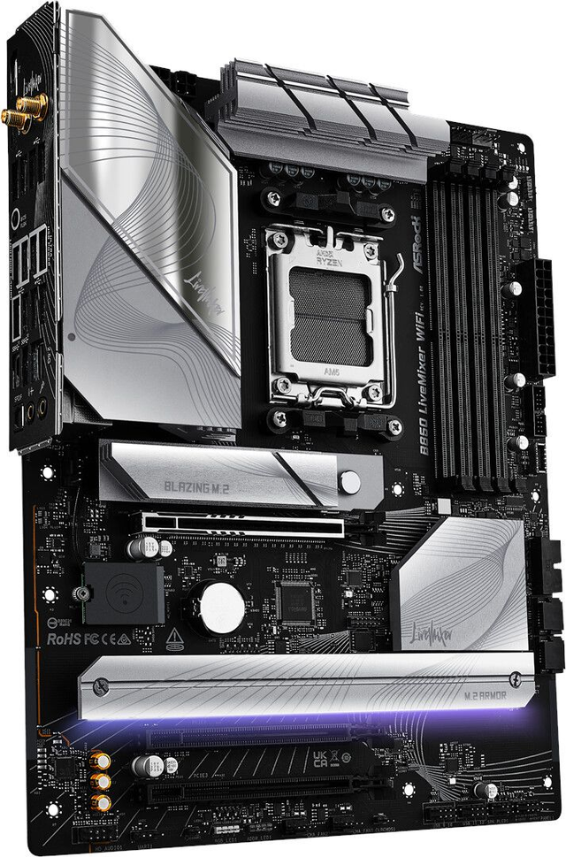 02.2.0133 – Scheda Madre ASRock B850 LiveMixer – ATX creativa viola/nera con WiFi 7 per Ryzen 7000/8000/9000