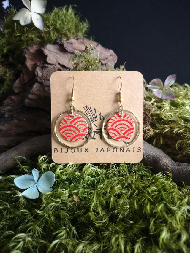 Boucles d'oreilles - crochets - papier washi - vague - cercles - La&Titia 