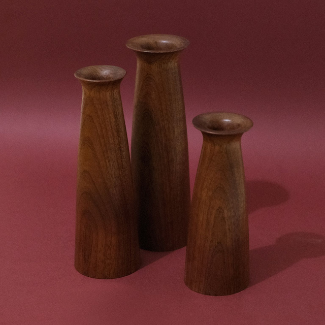 002_Lot de 3 Soliflores en bois de sipo