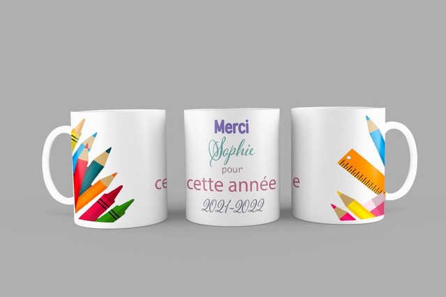 Mug enseignant crayon et effets scolaire
