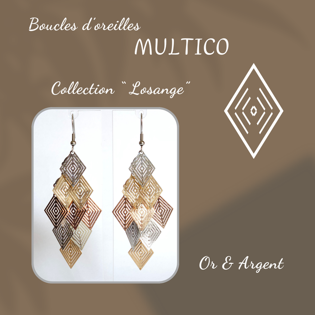 Boucles d&#039;oreilles MULTICO - Collection Losange - Or et Argent
