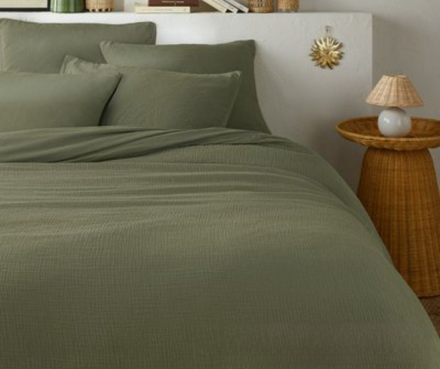 Housse de couette en gaze de coton vert sauge 