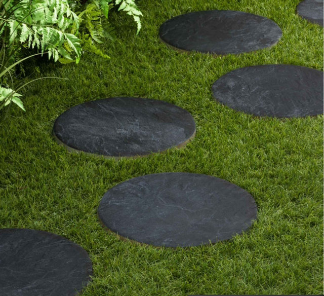 Pas Japonais rond grès cérame effet pierre noire 37,5x2 cm ( arrivage )