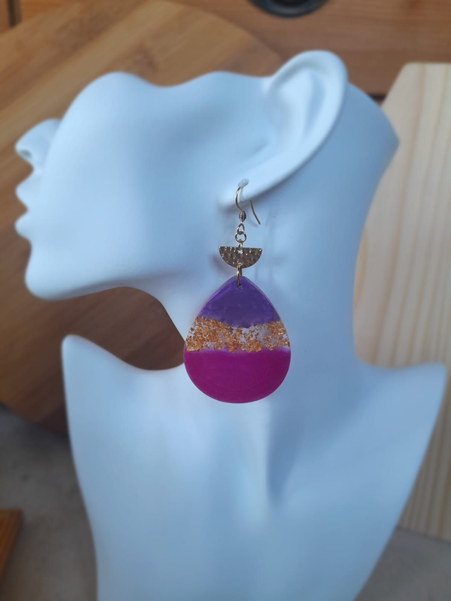 ✨INES ✨ Boucles d'oreilles "goutte" en résine - Rose violet doré