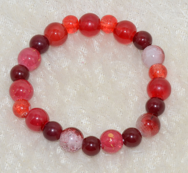 B15 - Bracelet perles verre cerise et rose