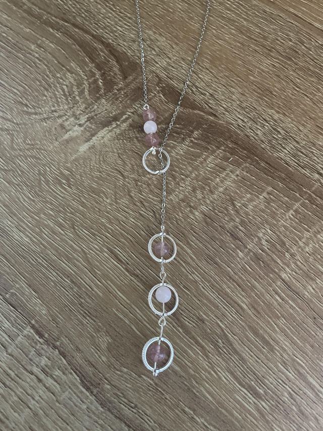 Collier Quartz rose et Quartz fraise 6 mm