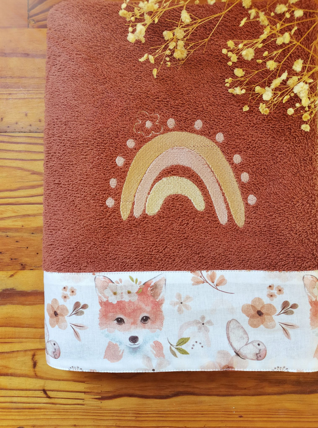 Drap de Douche Moka Terracotta Brodé