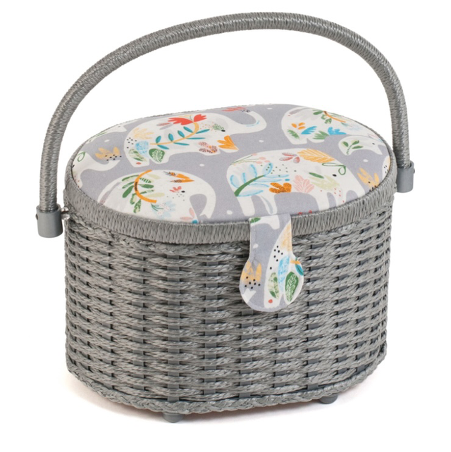 Sewing Box | Wicker Basket | Elephants