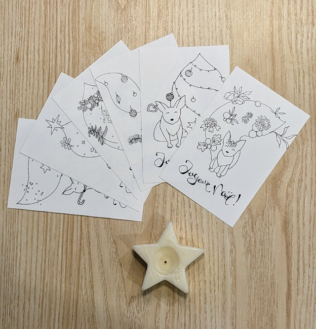 Carte de vœux à colorier Joyeux Noël Renard malin