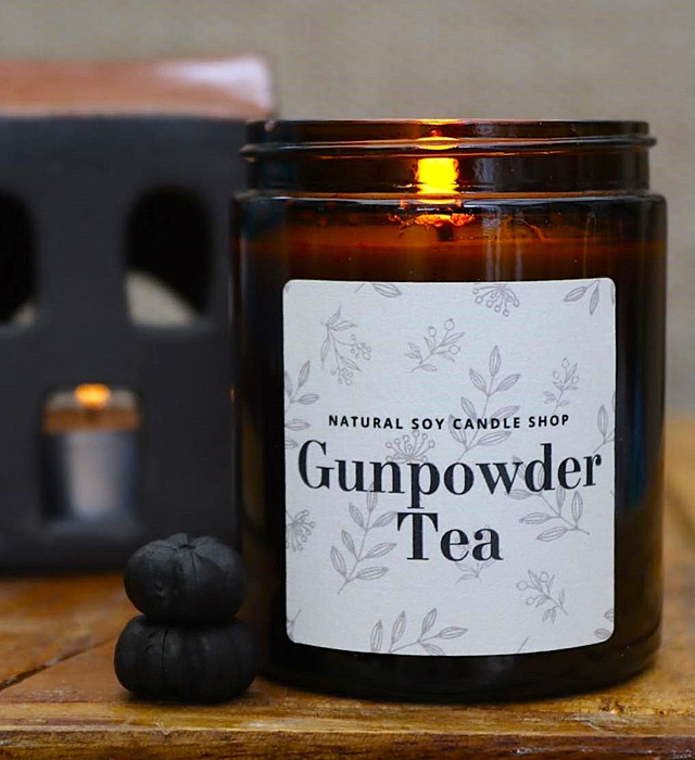 Gunpowder Tea Luxury Scented Candle, Luxury Bonfire Night Candle