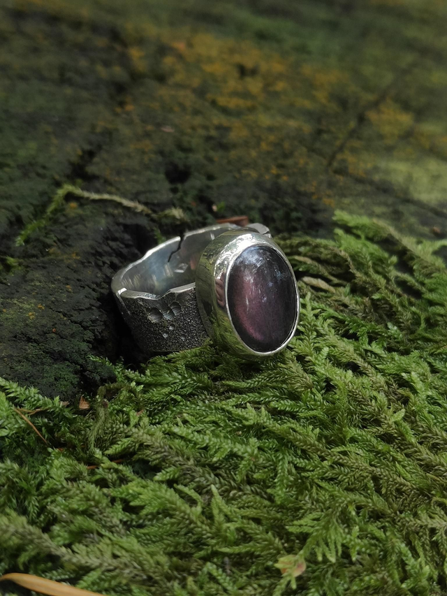Bague "Aurore" Argent Massif et Labradorite Violette