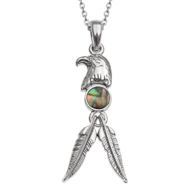 Eagle head &amp; feathers Abalone (Paua shell) pendant - 38mm