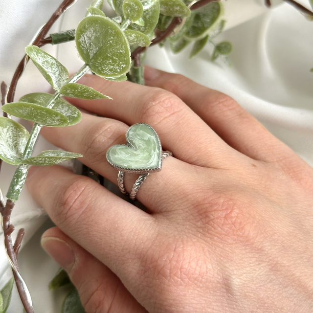 Bague cœur - quartz vert 