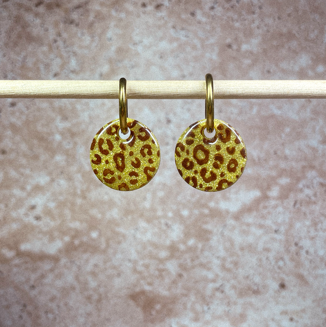 Rond - Doré &amp; léopard marron chocolat (sans créoles)