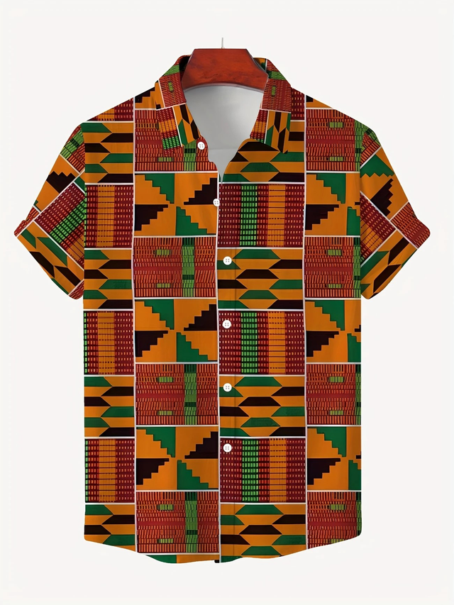 Men's Bohemian Style 3D Digital Print Short Sleeve Shirt