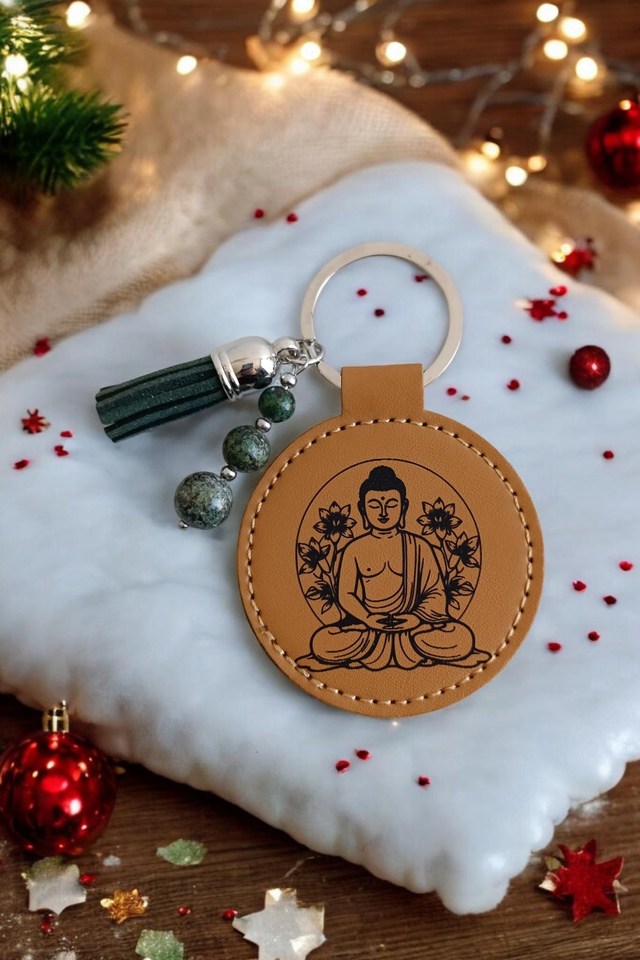 Porte-clé simili cuir Turquoise africaine Bouddha
