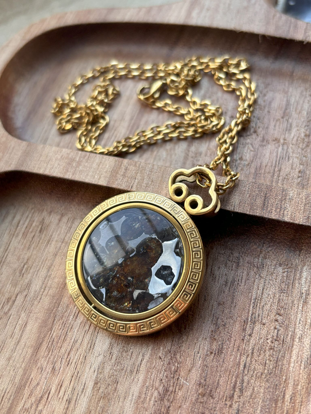 Pallasite Meteorites Copper Gold plated long necklace