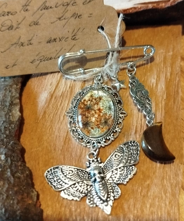 Broche oeil de tigre et carotte sauvage 