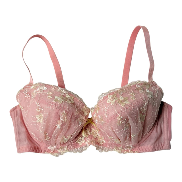 pink + yellow embroidered Japanese Bra UK 32C      