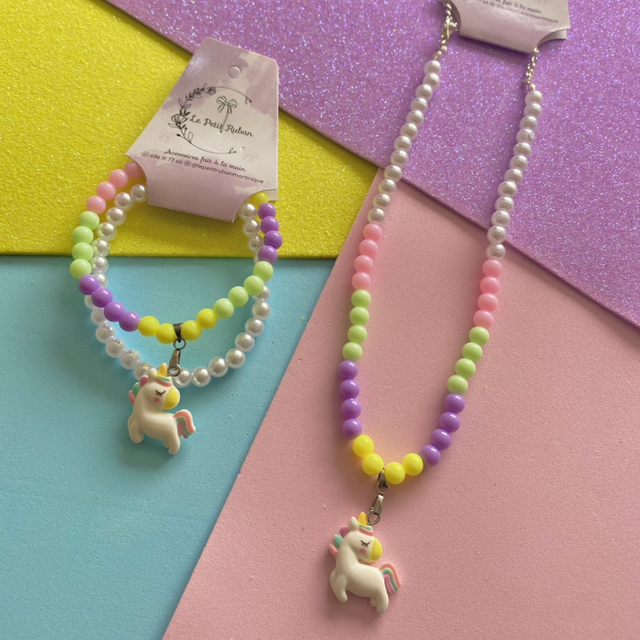  Ensemble paire de bracelets et collier licorne 🦄 