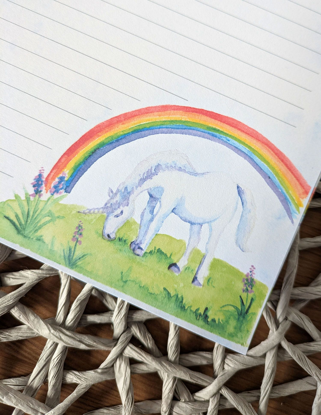 Papier à lettres et enveloppes Licorne Arc-en-Ciel