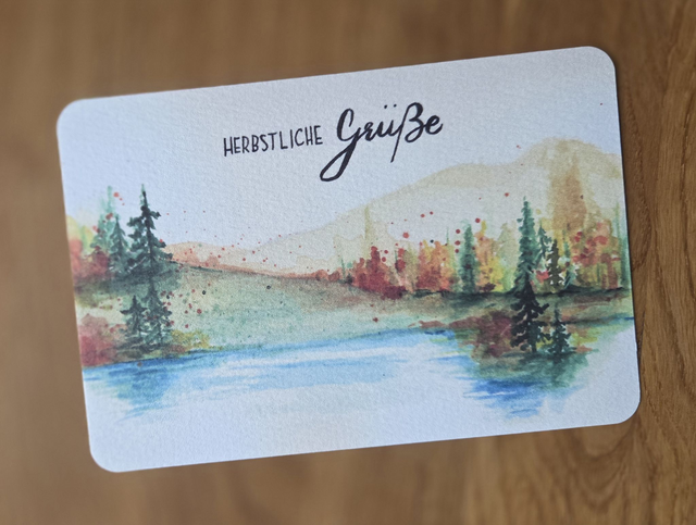 Postkarte „Herbstliche Grüße“ | Kunstdruck DIN A6 auf 300g Aquarellpapier | Handgemalte Grußkarte & liebevolle Deko | Hochwertig, handmade