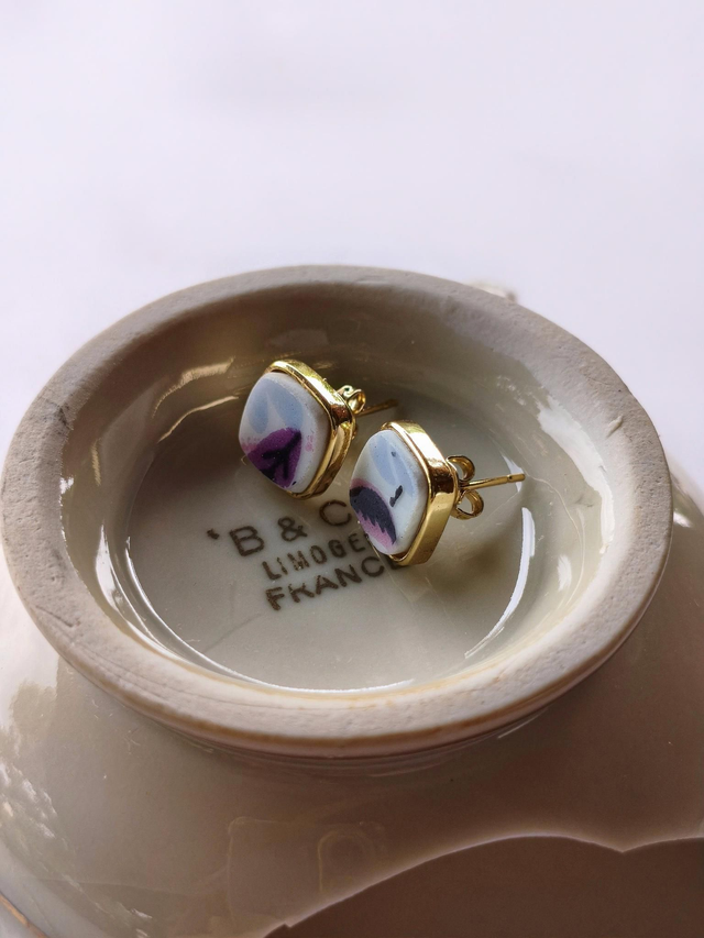 Boucles d&#039;oreilles carrées - porcelaine - Bernardaud Limoges - no.1