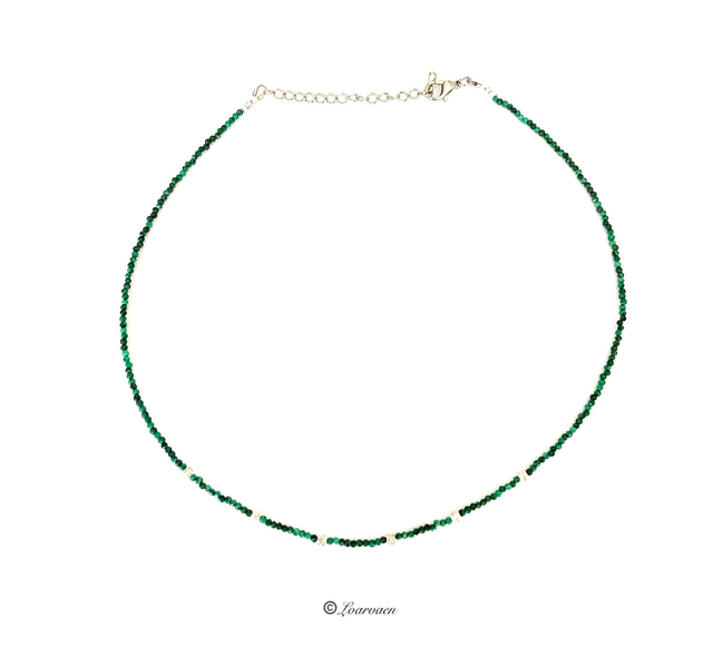 Collier ras de cou Onde de Malachite   – Malachite naturelle &amp; Argent 925