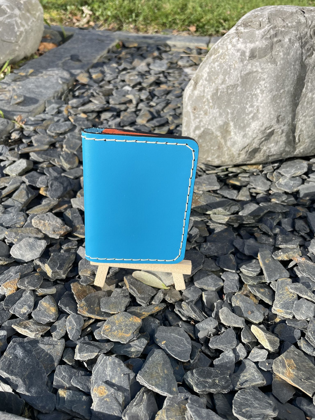 Porte-cartes double turquoise/brique