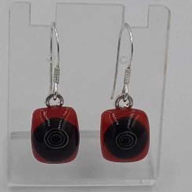 Red and monochrome drop earrings