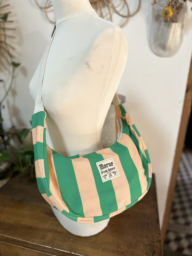 sac banoulière rayure beige et vert 