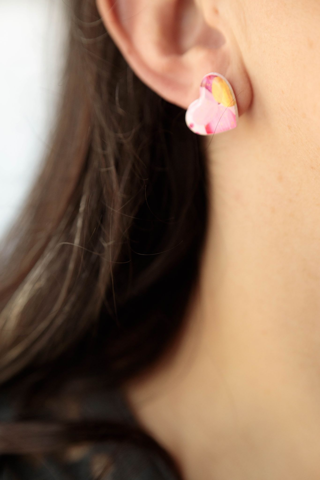 Boucles d'Oreilles Colorées Mini Puces Cœur - Collection Pink Power