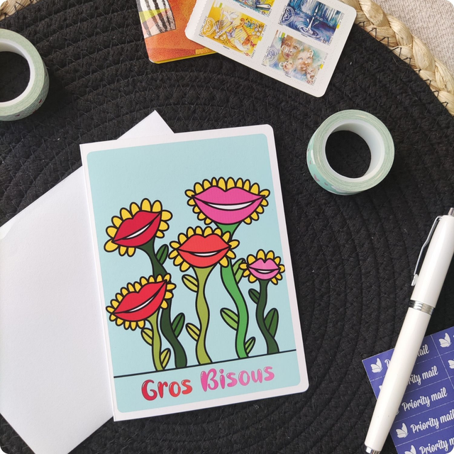 Gros bisous - Carte double avec enveloppe