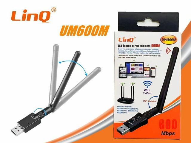 Adattatore Usb Scheda Di Rete Wireless Wifi 600mbps Linq Uw600m