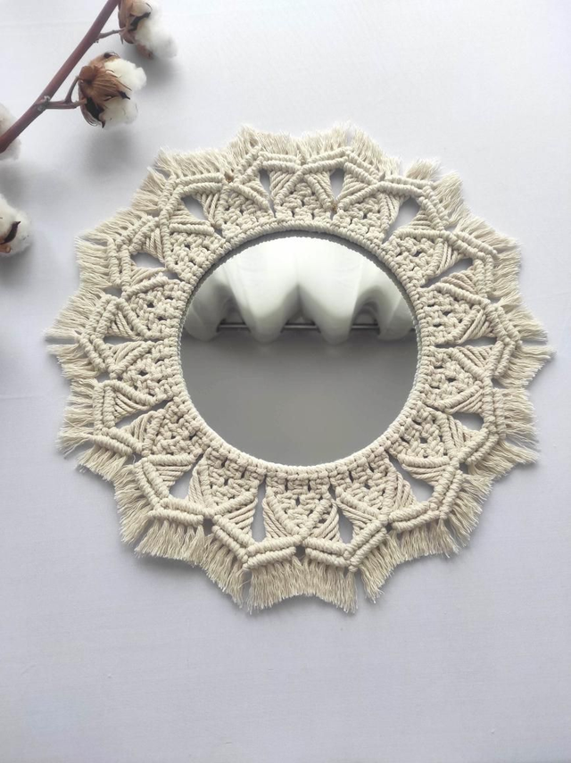 Miroir macramé beige 35 cm
