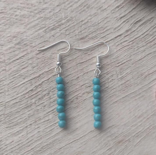 Blue turquoise 4mm beaded earrings 