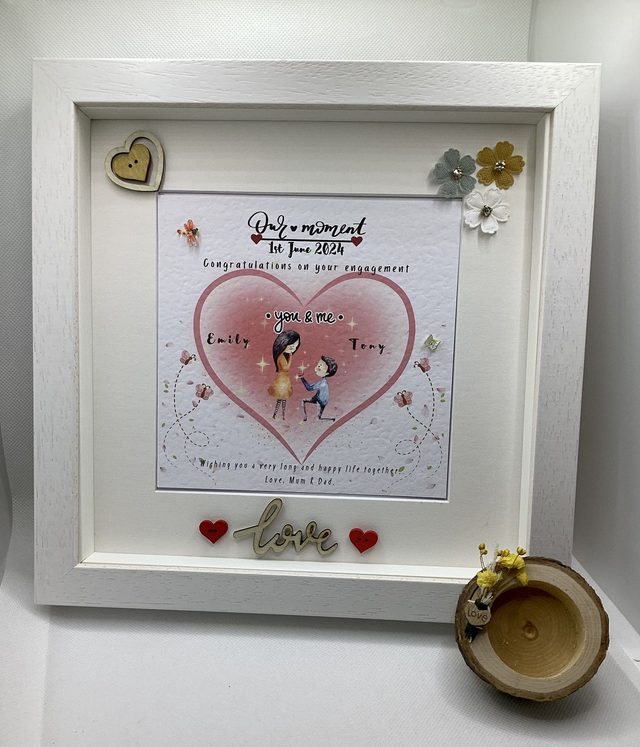 Personalised engagement frame . Beautiful handmade gift for couples.